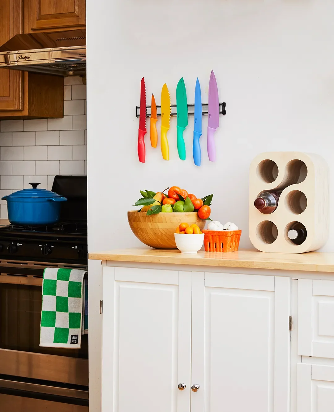 Rainbow Knives,Crate & Barrel; Wine Rack, Christine Espinal.