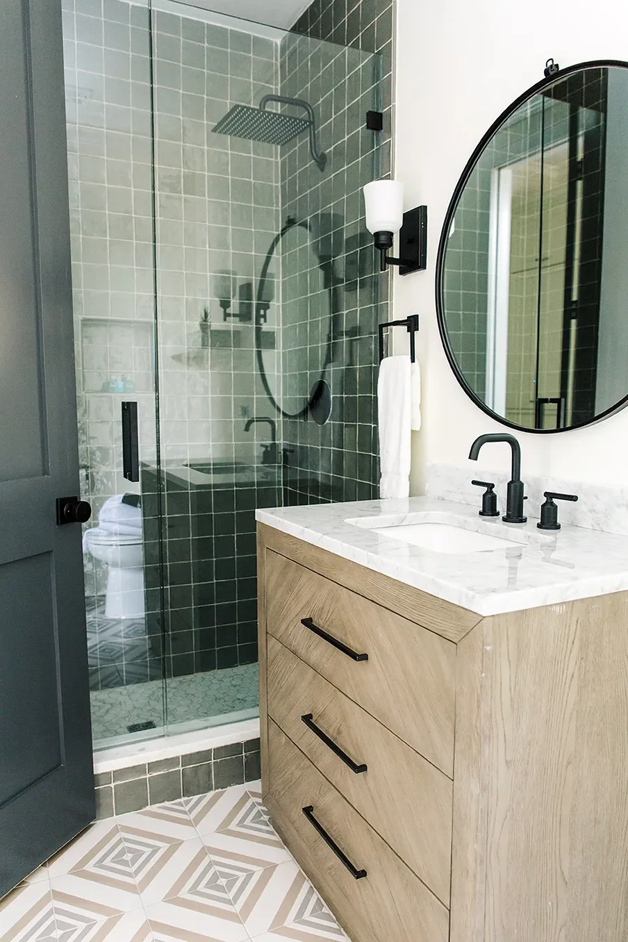green tiled shower