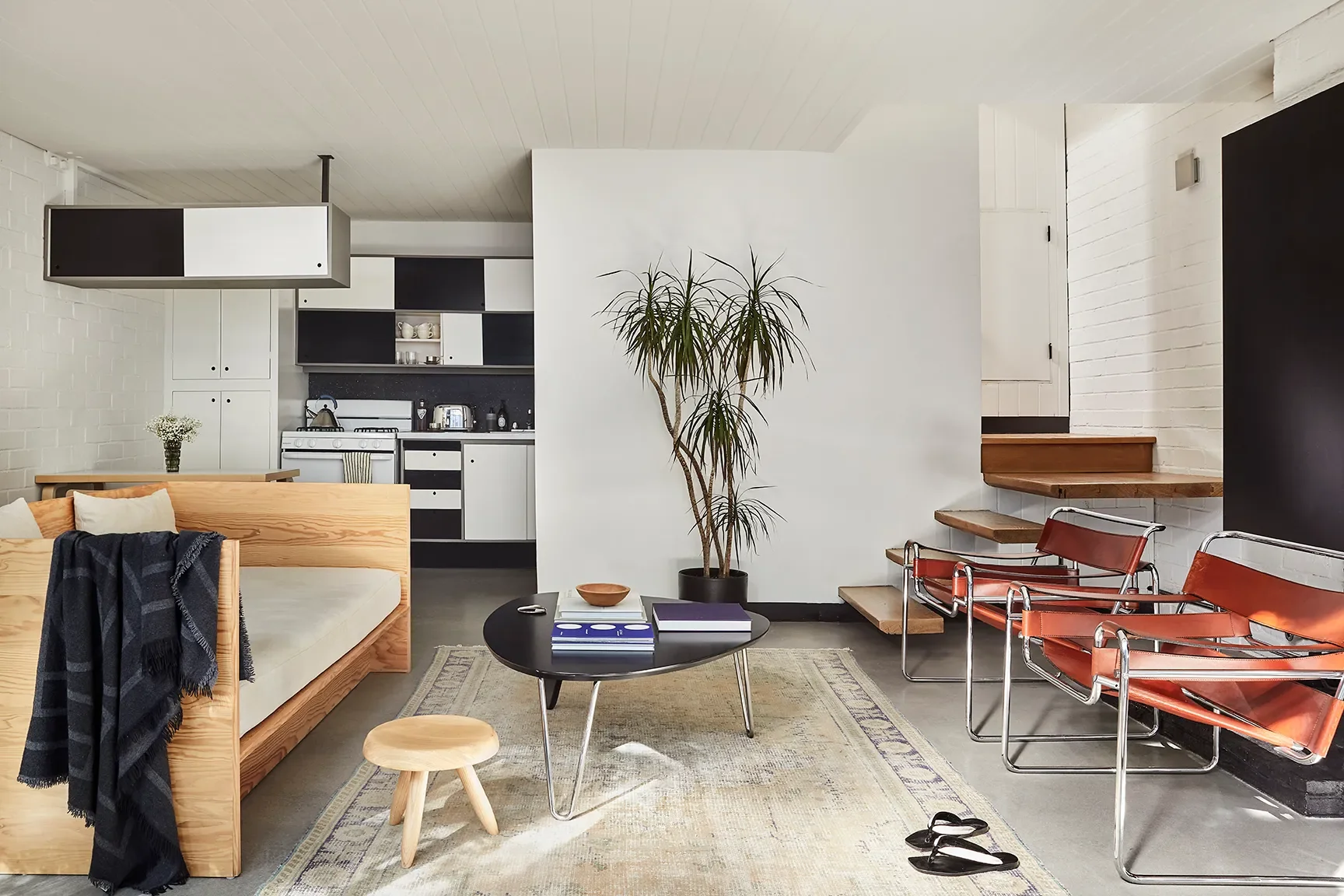 Custom Daybed; Noguchi Rudder Table,The Noguchi Museum Shop; Vintage Wassily Chairs by Marcel Breuer.