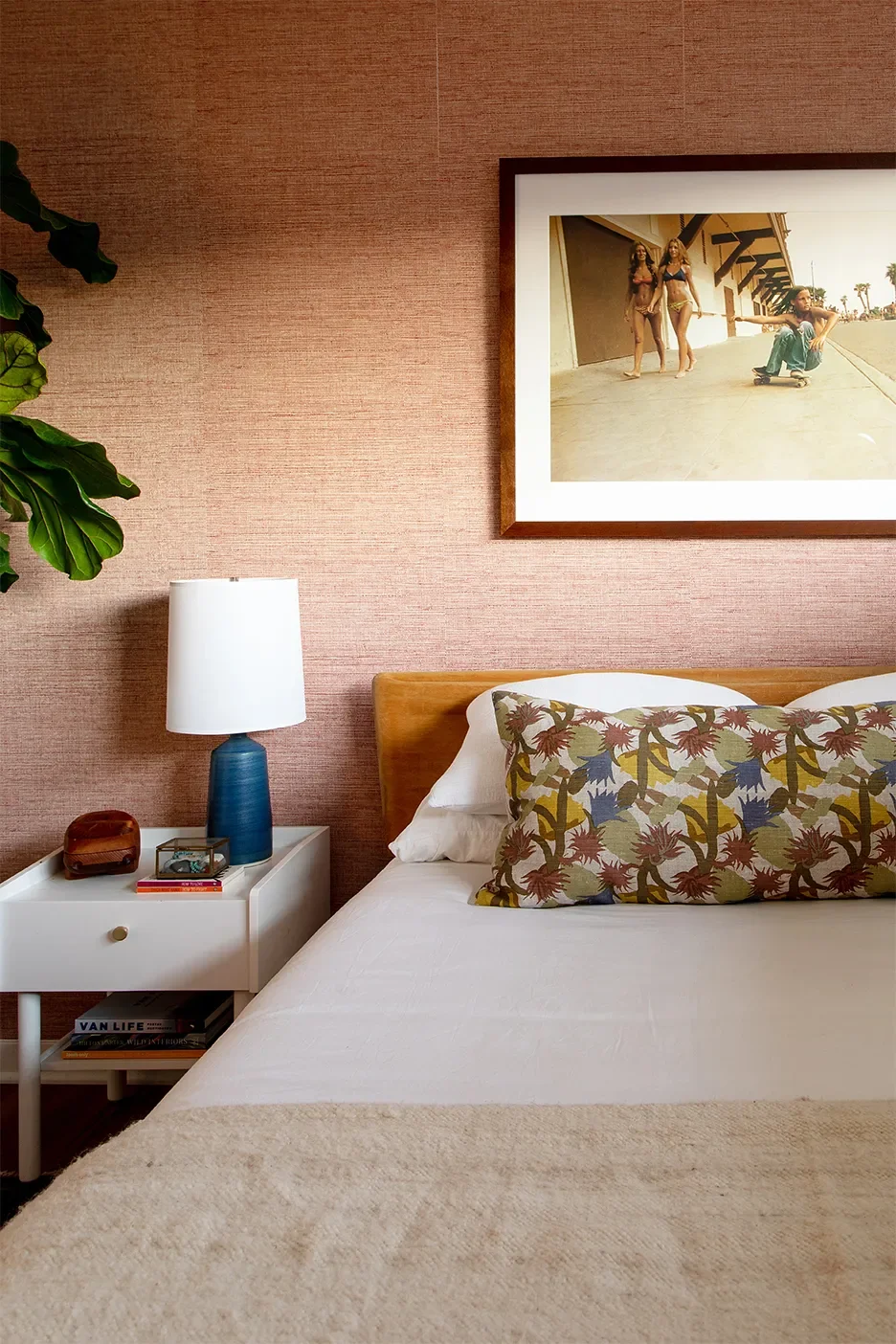Wallpaper by Scott Living:Lowes; Throw Pillow: Good Mood Design Studio.